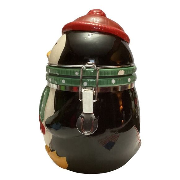 Vintage Christmas Swiss Miss Hot Cocoa Ceramic Penguin Canister Cookie Jar - Picture 4 of 10